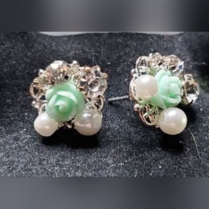 Faux Pearl & Rhinestone Stud Earrings